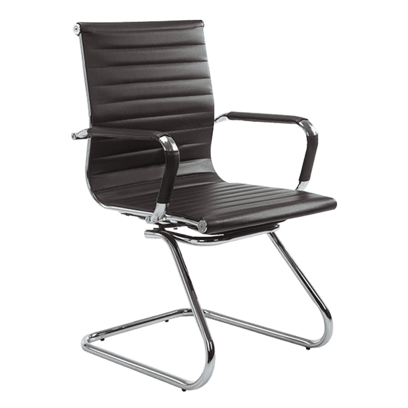 Brun modern konferensstol i läder med mitt bak (Y-1846C)