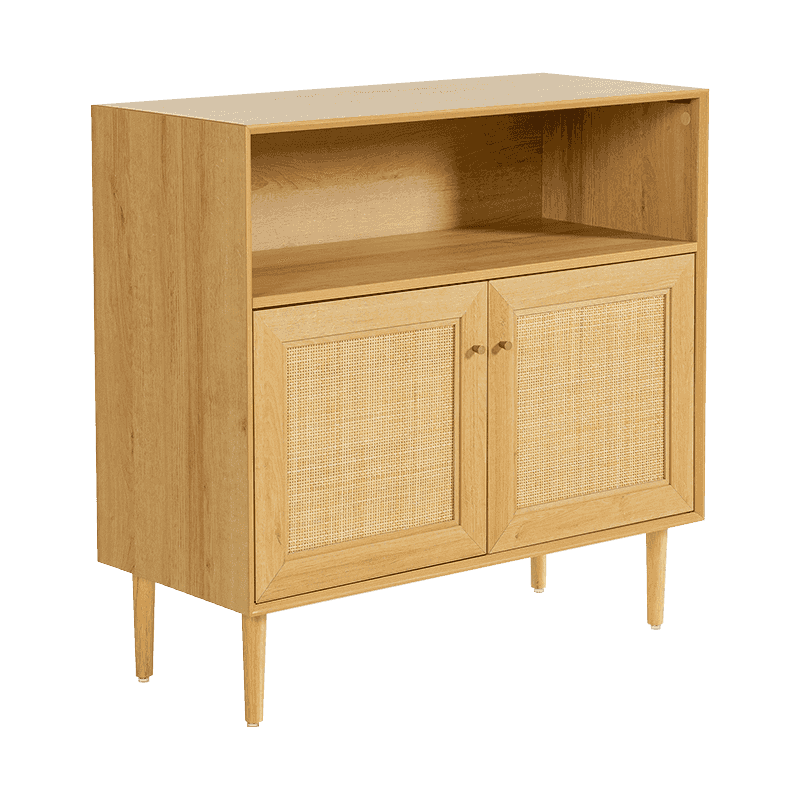 Träfärgat rustikt tvådörrars förvaringsskåp med rottingdörr (Y-C43)