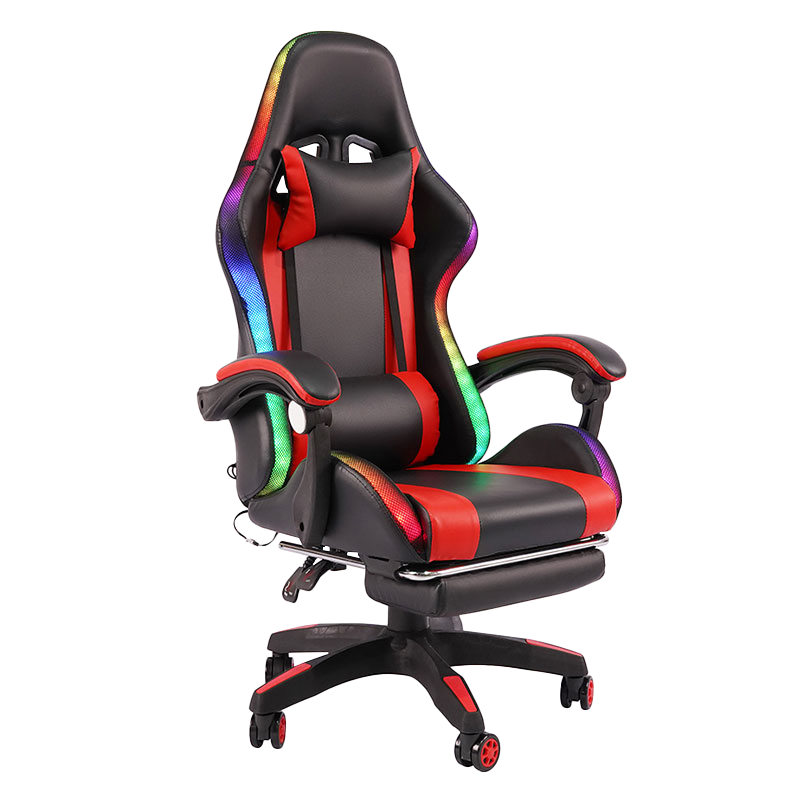 Röd Professional Swivel Recling RGB Gamer Justerbart Armstöd Led Gaming Stol med Fotstöd (Y-2442)