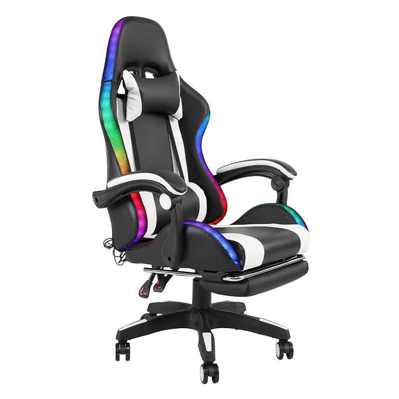 Vit Professional Swivel Recling RGB Gamer Justerbart Armstöd Led Gaming Stol med Fotstöd (Y-2442)