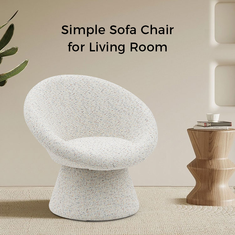 Nordic White Tyg Lazy Rund Form Vardagsrumsstol Enkelsitssoffa Accent Loungestolar med ryggstöd(GY-645)