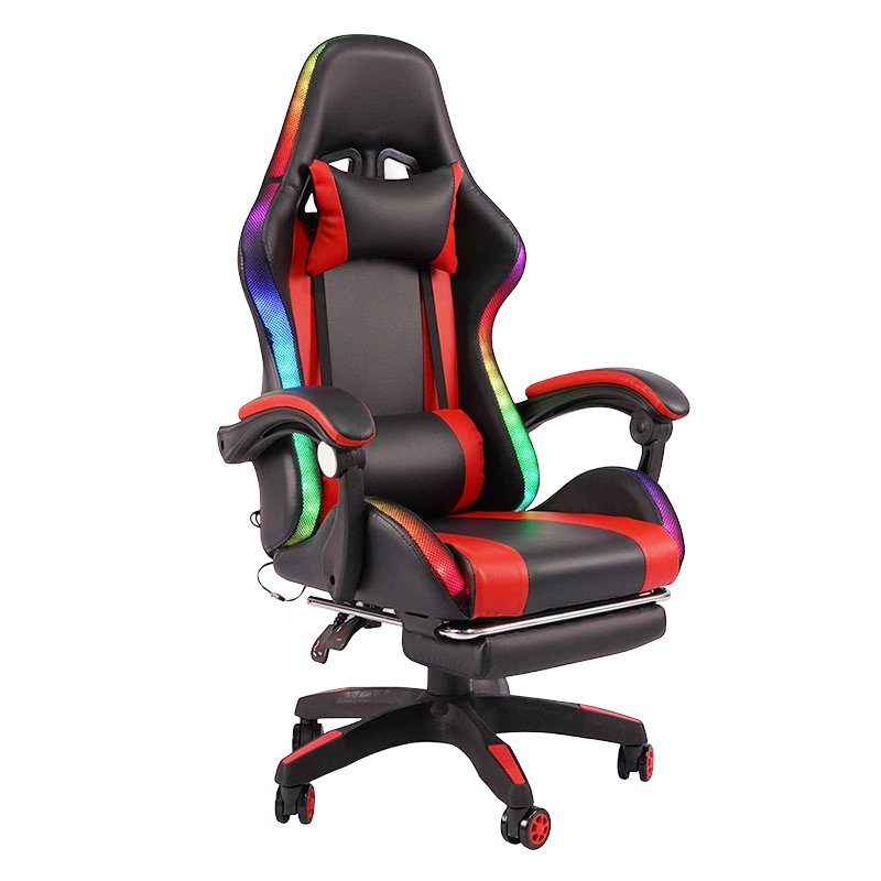Röd Professional Swivel Recling RGB Gamer Justerbart Armstöd Led Gaming Stol med Fotstöd (Y-2442)