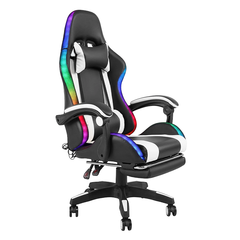 Vit Professional Swivel Recling RGB Gamer Justerbart Armstöd Led Gaming Stol med Fotstöd (Y-2442)